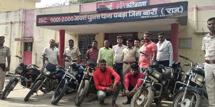 मोटरसाईकिल चोर गिरोह का पर्दाफाश मोटरसाईकिल चोरी करने वाले अभियुक्त गिरफतार अभियुक्तों के कब्जे से चोरी की 12 मोटरसाईकिल बरामद